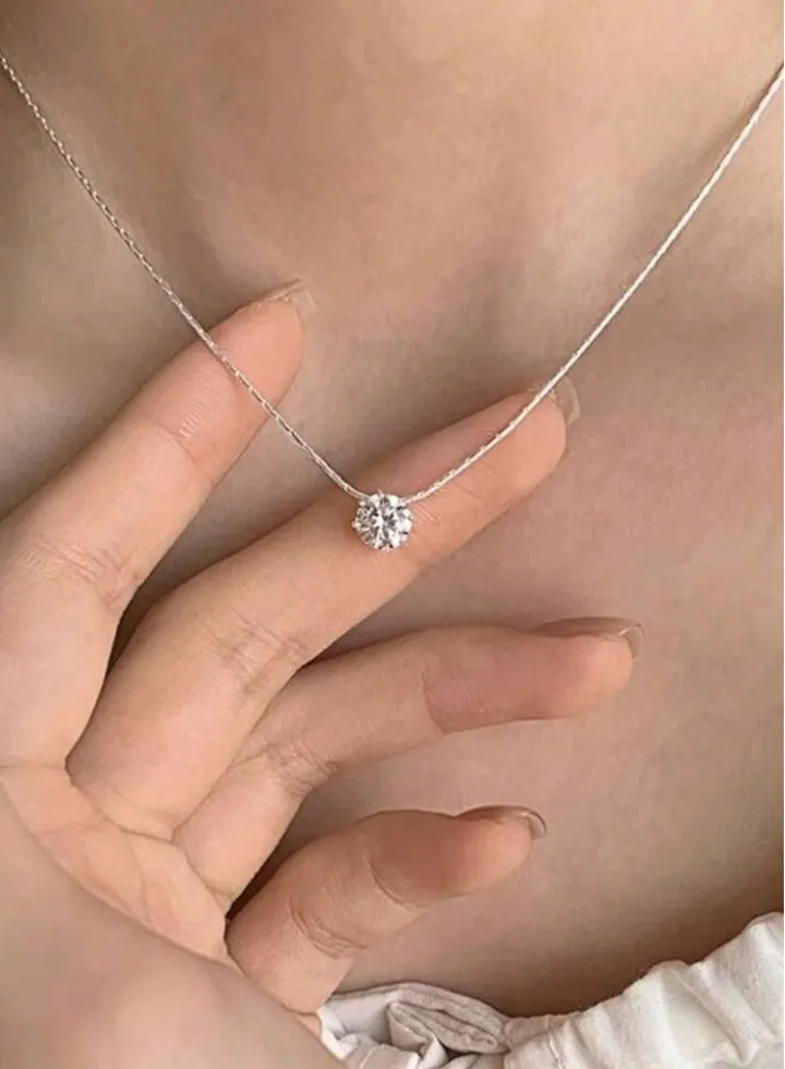 Trendy Stainless Steel Silver Plated Necklace With Small Zirconia Pendant For Women