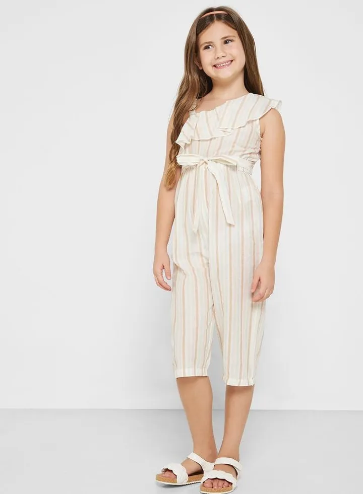 One Shoulder Striped Jumpsuit