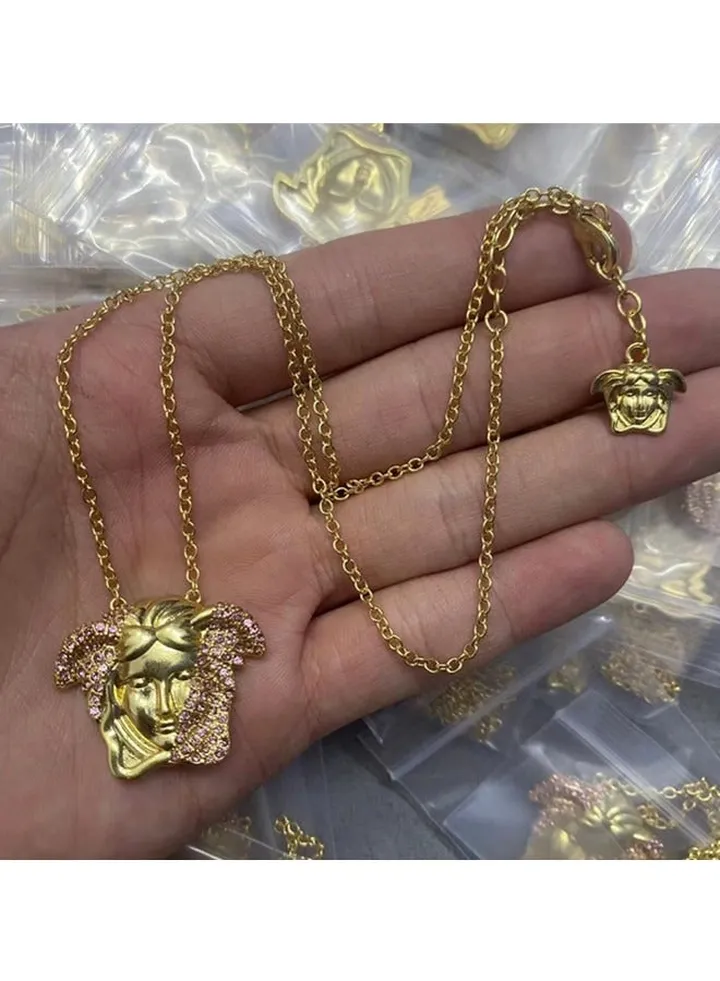 Versace Men's and Women's Cubic Zirconia Classic MEDUSA Pendant with Gold Necklace