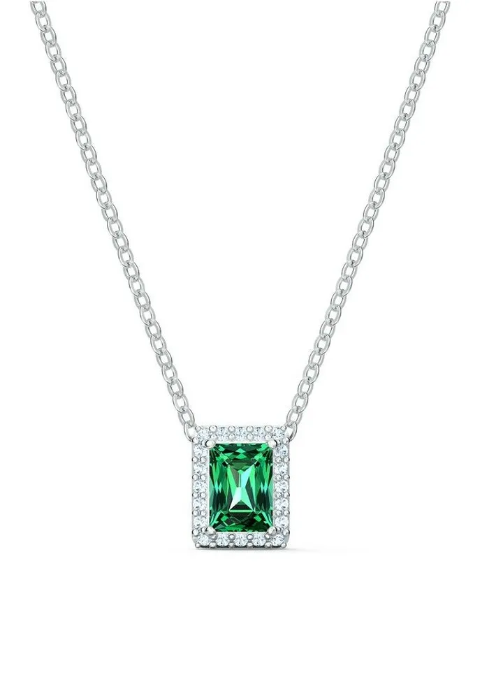 Swarovski Necklace with Rectangular Green Stone with Clear Crystal Pavé and Rhodium Plated Setting 5559380