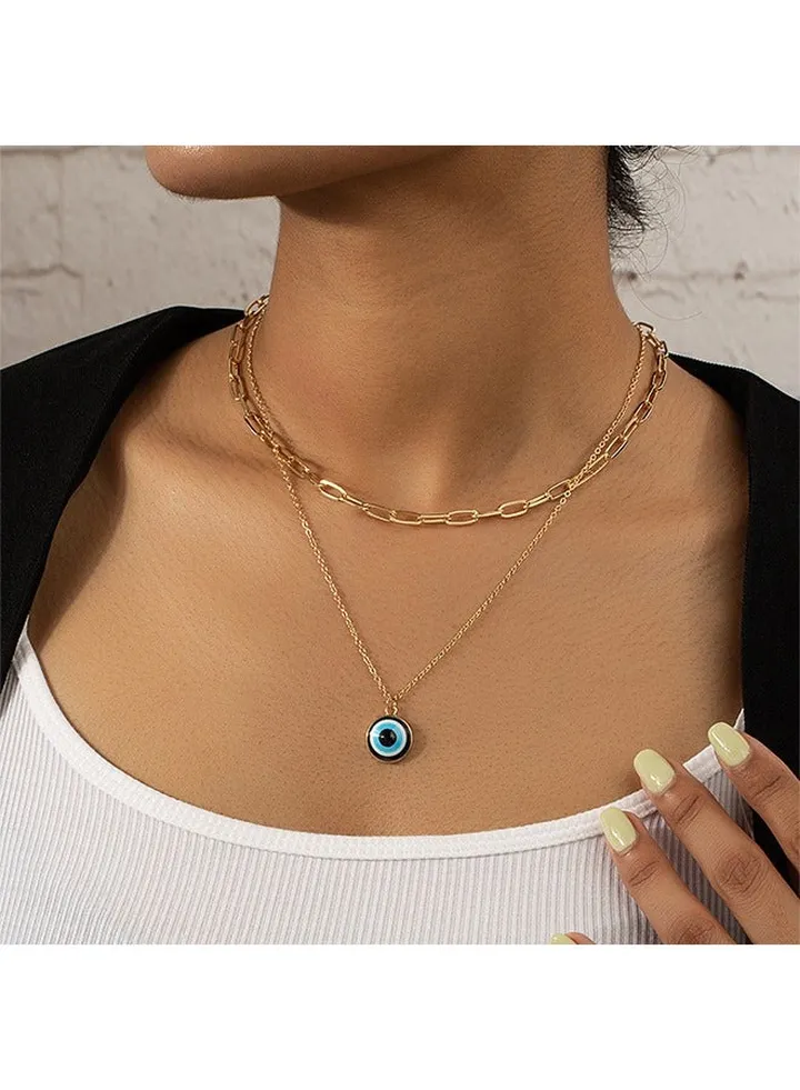 Gold Evil Eye Necklace For Women, Handmade Female Evil Eye Jewelry Necklace Pendant Lucky Amulet