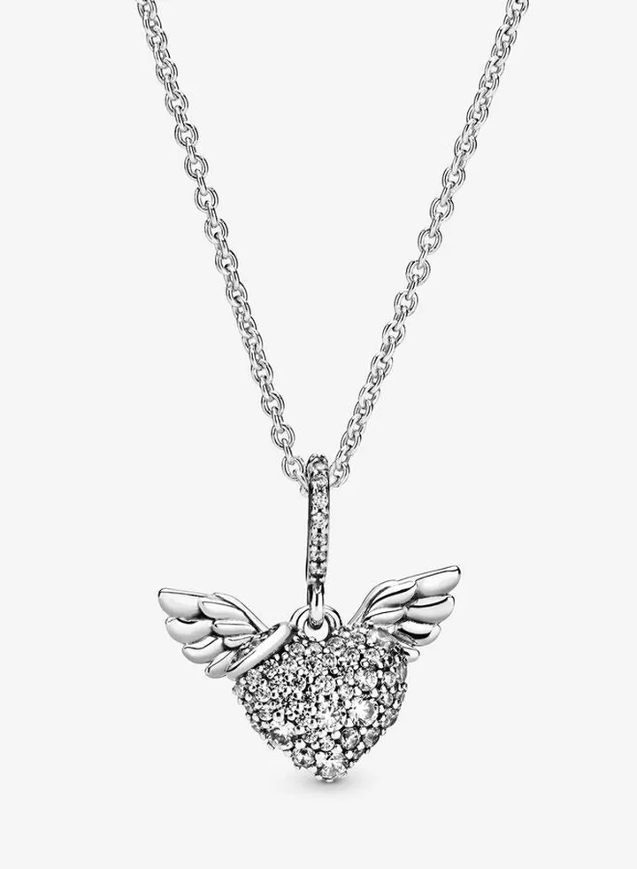 Pavé Heart Wings Women's Necklace for Pandora Moments 398505C01-45
