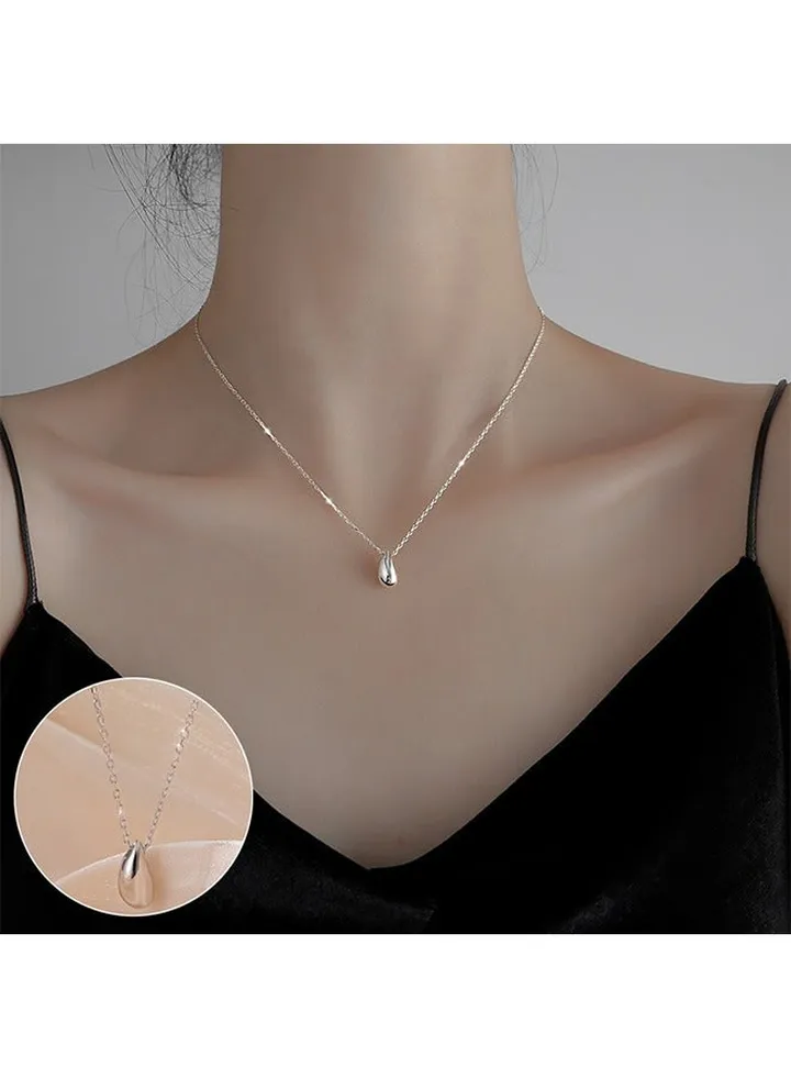 Dainty Drop Water Pendant Necklace, Elegant And Simple Silver Plated Stainless Steel Necklace For Women Cubic Zirconia