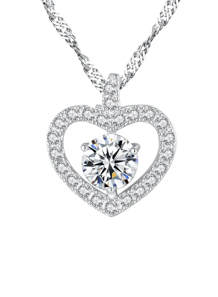 Silver Cubic Zirconia Embellished Heart Pendant Necklace