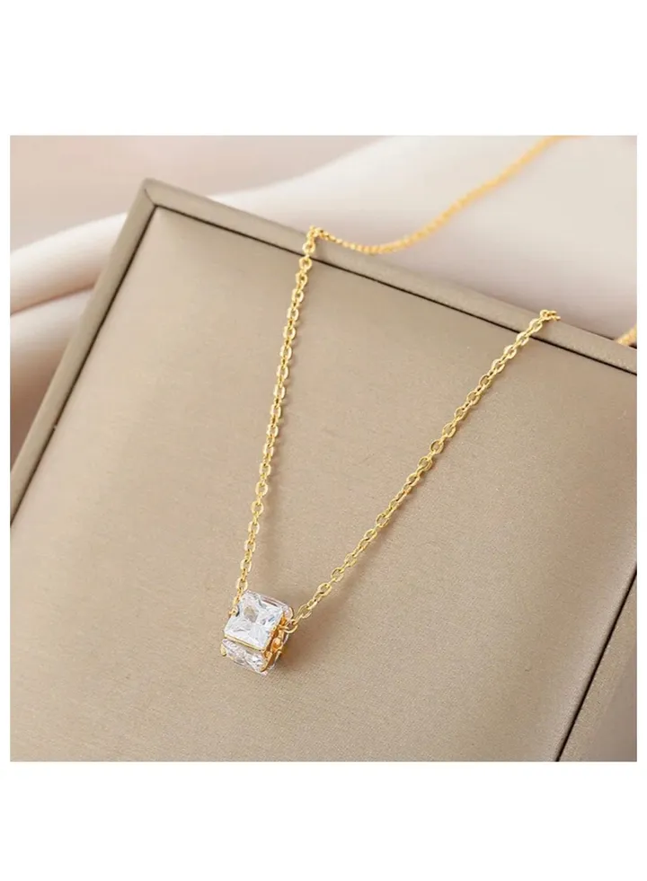 Stainless Steel Gold Plated Cubic Zirconia Necklace