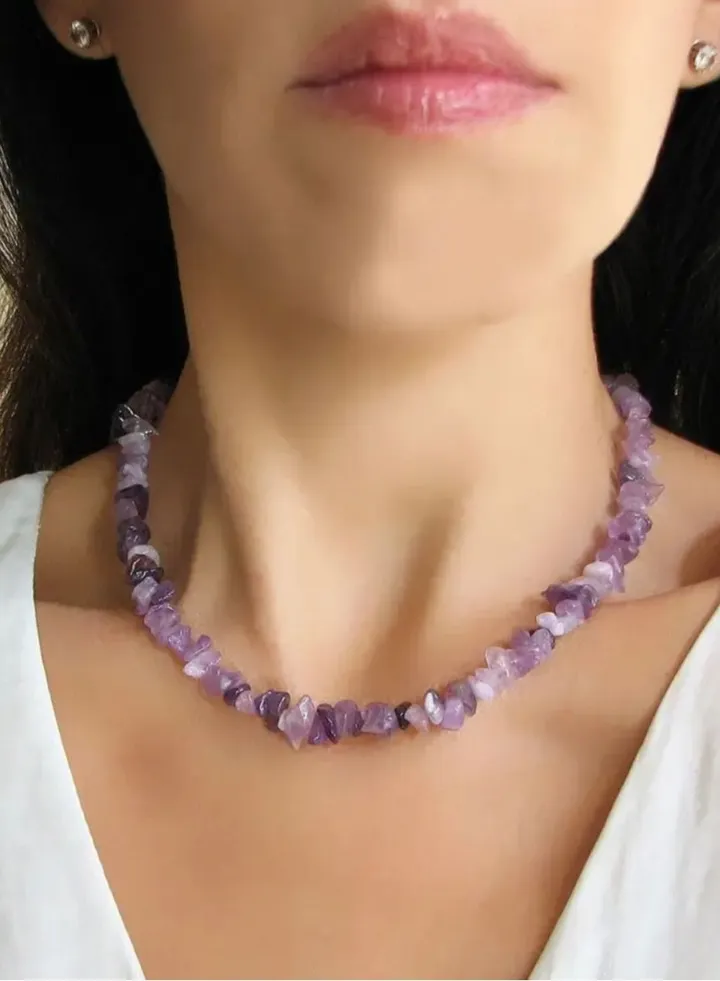 Natural Amethyst Gemstone With 18k Gold Plated Stainless Steel Choker Necklace