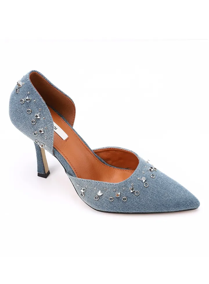 Vintage Vibes Studded Denim Pumps