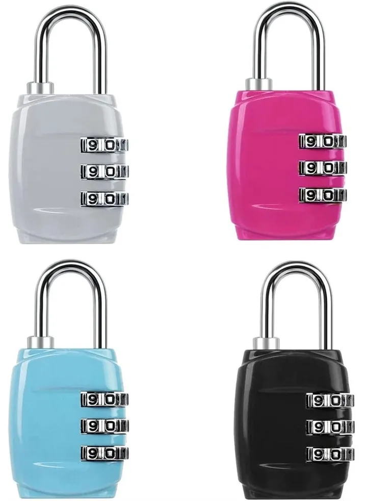 4-Piece Luggage Locks Combination Padlocks, 3 Digit Combination Padlock Codes with Alloy Body Mini Small Combination Lock