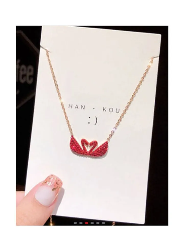 Women’s Double Swan Necklace With Red Crystals