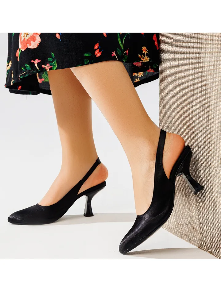 Shoes Mid Heels Satin F-6 - Black