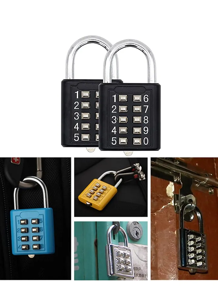 Luggage Lock, 2Pcs Security Padlock Digital Lock Suitcase Drawer Door DIY Toolbox 10-bit Padlock, 5-Position Locking Mechanism Key Blind Old Man Fixed Gym Toolbox, Black