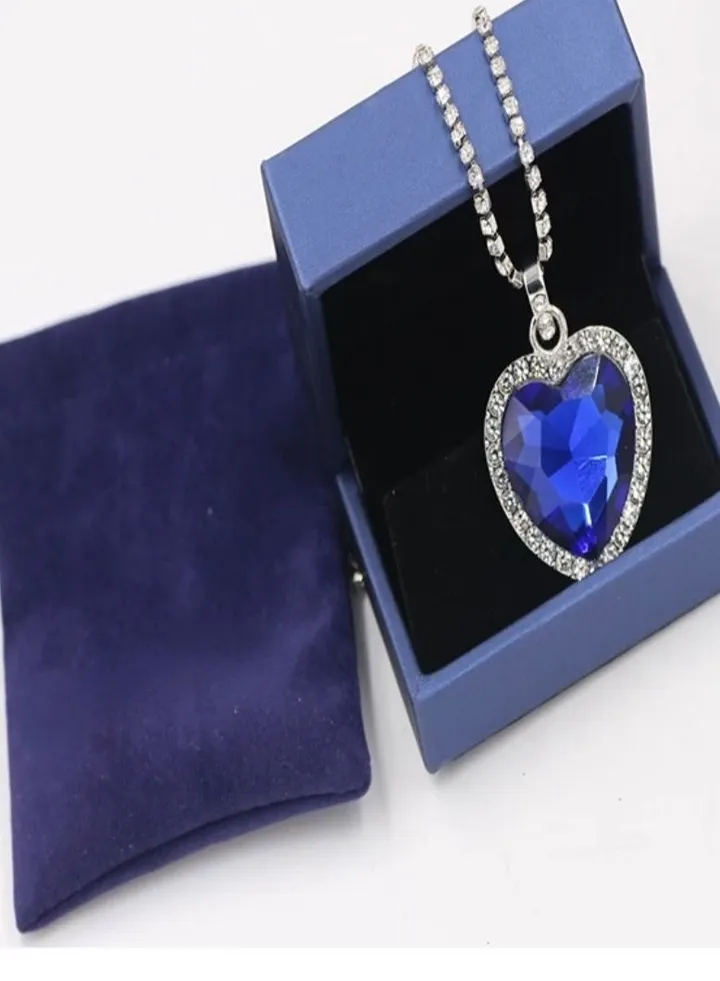 Titanium Blue Heart Crystal Love Full Rhinestone Chain Necklace Jewelry