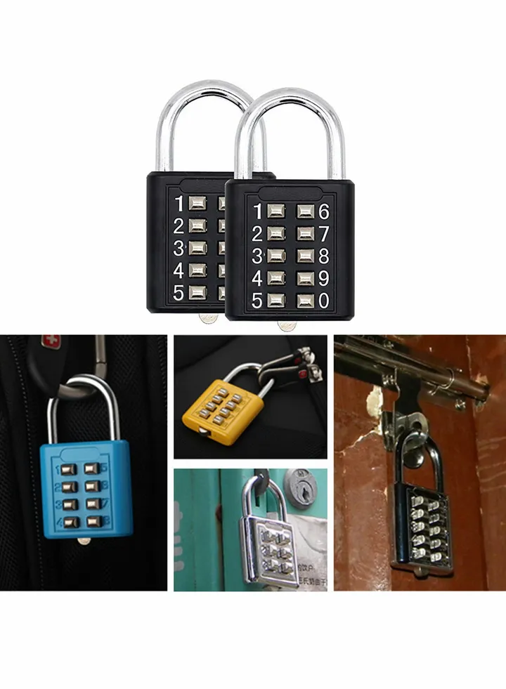 Luggage Lock, 2Pcs Security Padlock Digital Lock Suitcase Drawer Door DIY Toolbox 10-bit Padlock, 5-Position Locking Mechanism Key Blind Old Man Fixed Gym Toolbox, Black