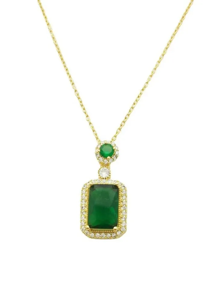 Green Zircon Pendant for Women,Gorgeous Gold Plated Necklace Exquisite Green Zircon Crystal Necklace Shiny Emerald Square Pendant Long Charm Choker Women Jewelry Gift for Mom/Wife/Friends