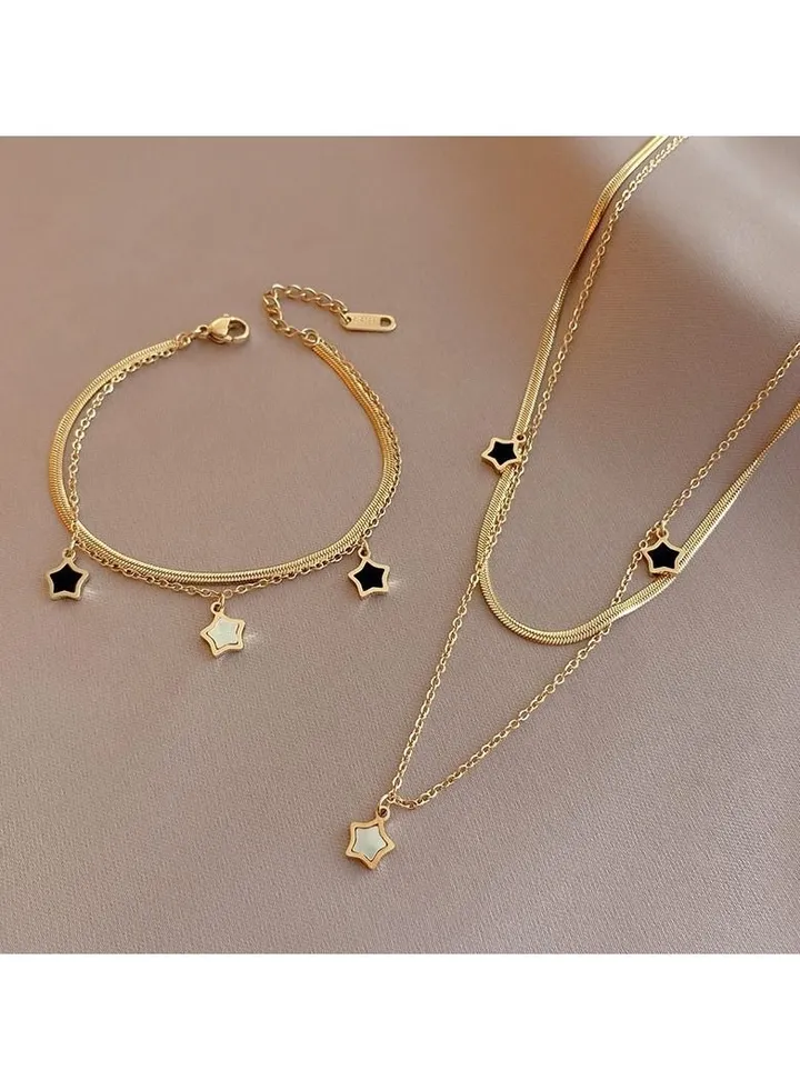 316L Stainless Steel Multilayer Chain Charm Necklace Bracelet For Women New Trend Jewelry Set Girls Party Gifts