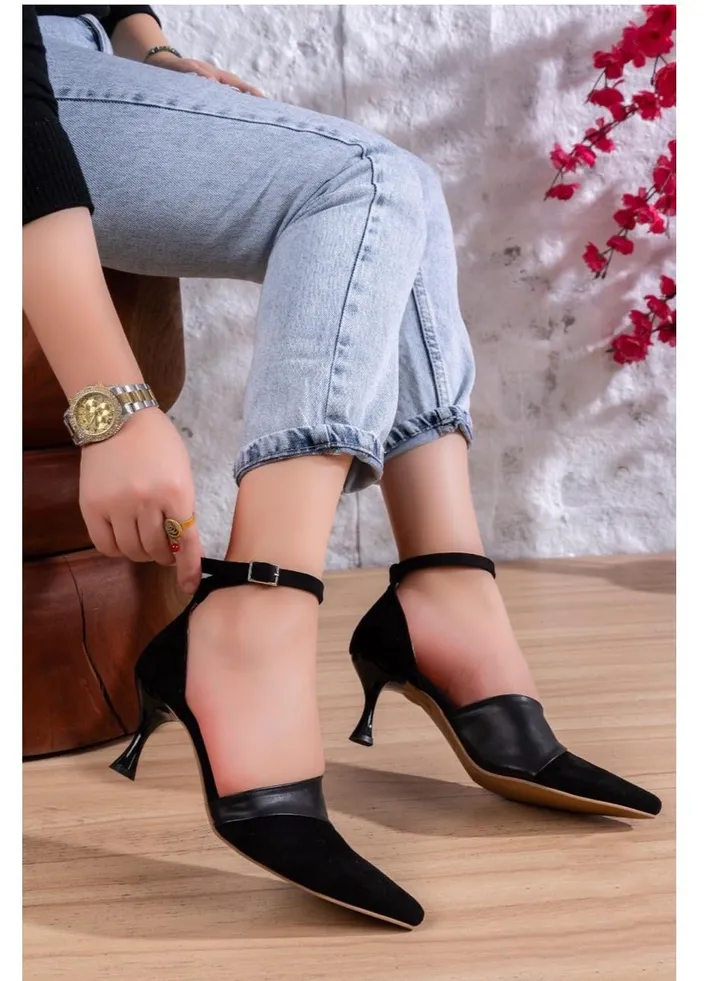 Shoes Heels Leather And Sued - Black