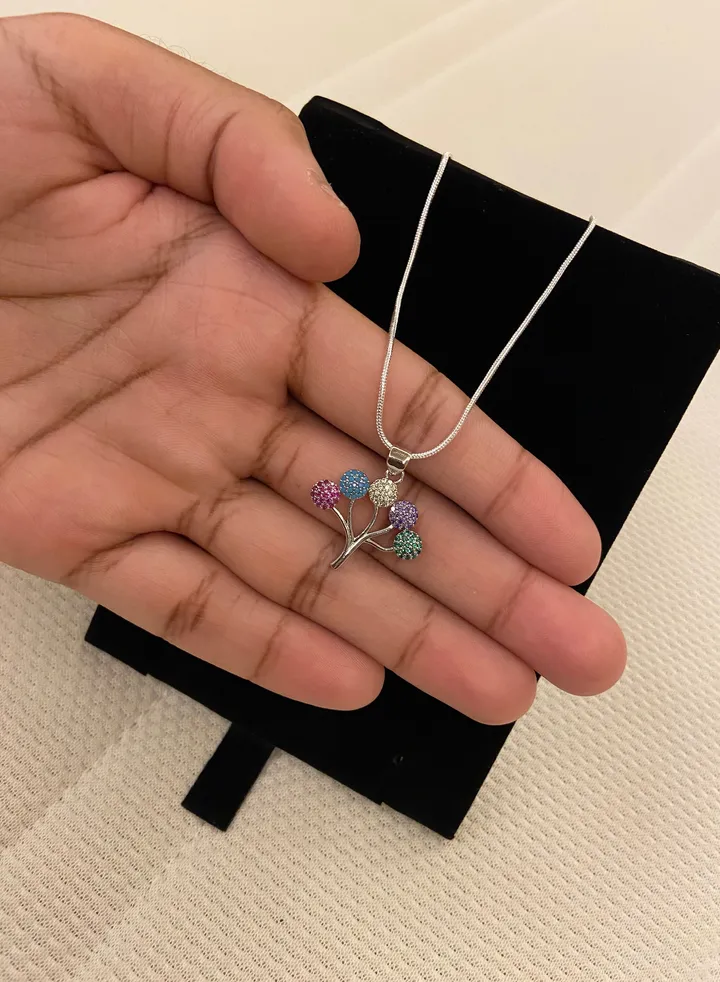 925 Sterling Silver Necklace With18k White Gold Plated Multicolor Cubic Zircon Pendant