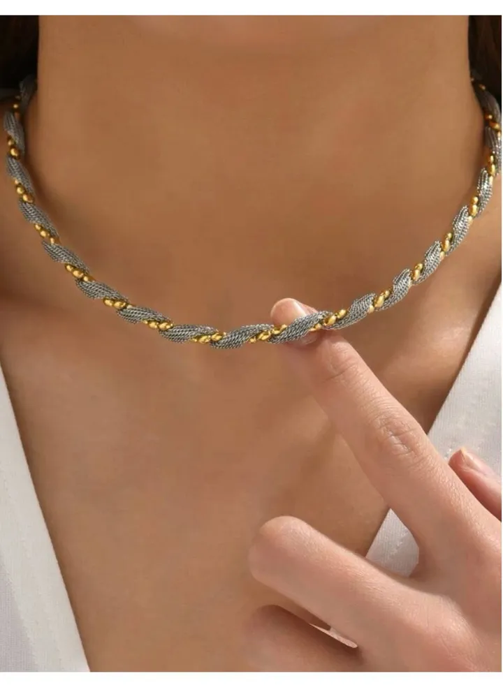 Elegant Silver & Gold Stainless Steel Choker Necklace For Women