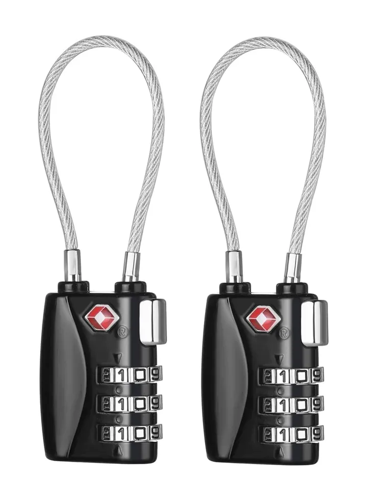 2 Pack Luggage Padlocks TSA Approved Customs Lock Mini Flexible Cable Travel Coded Suitcase Small Gym Locker Padlock with 3 Digit Combination