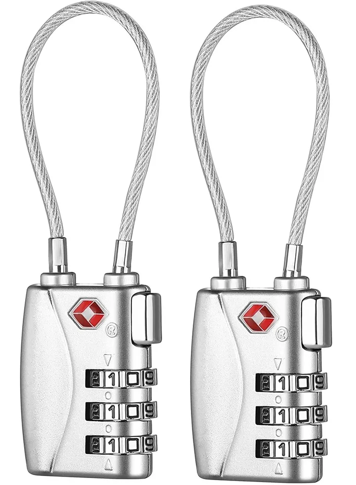 2 Pack Luggage Padlocks TSA Approved Customs Lock Mini Flexible Cable Travel Coded Suitcase Small Gym Locker Padlock with 3 Digit Combination