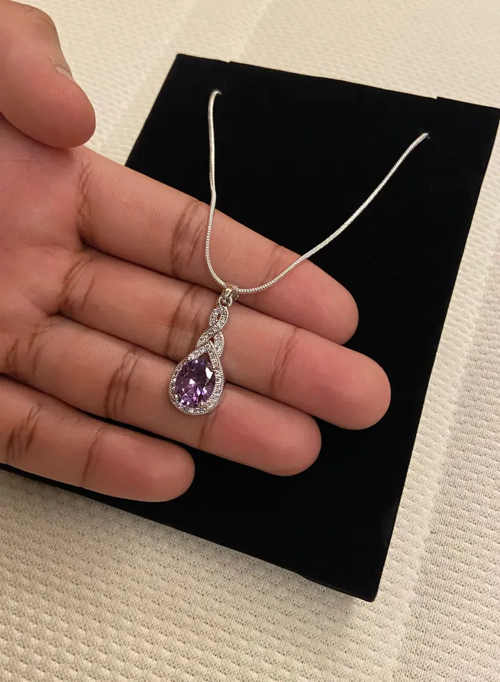 Natural Topaz Gemstone Necklace Pendant Cubic Zircon 16" For Women