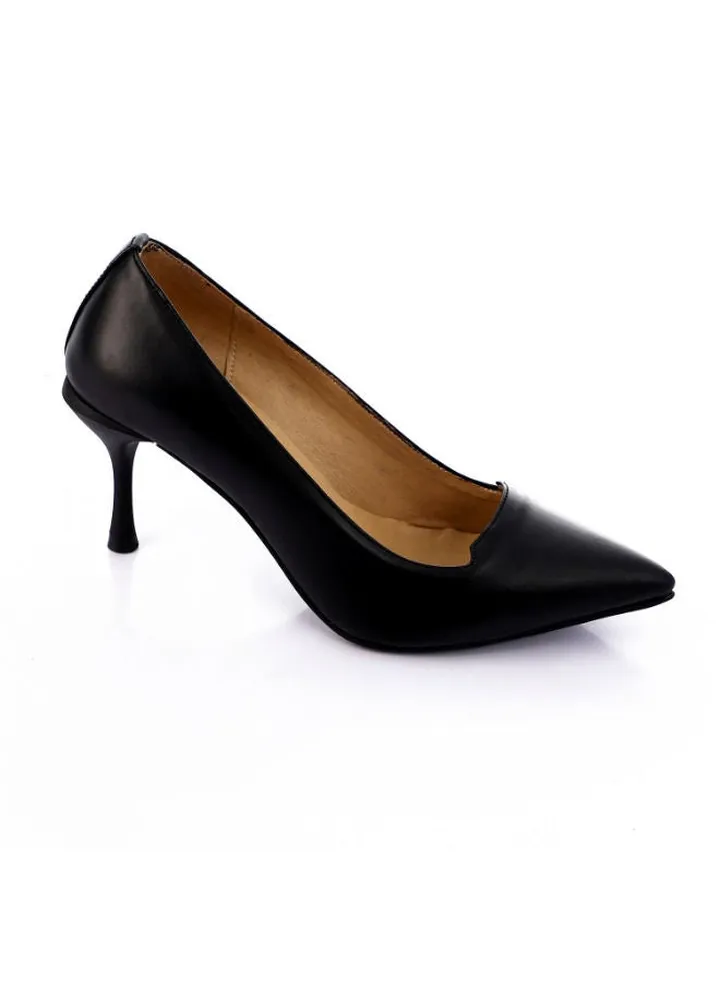 Genuine Leather Pointed Slip On Mid Heel Pumps Black