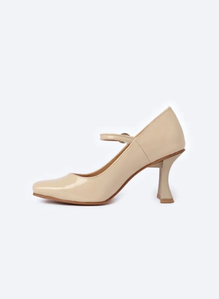 Women HIGH HEEL - BUCKLE STRAP HEELS-Beige