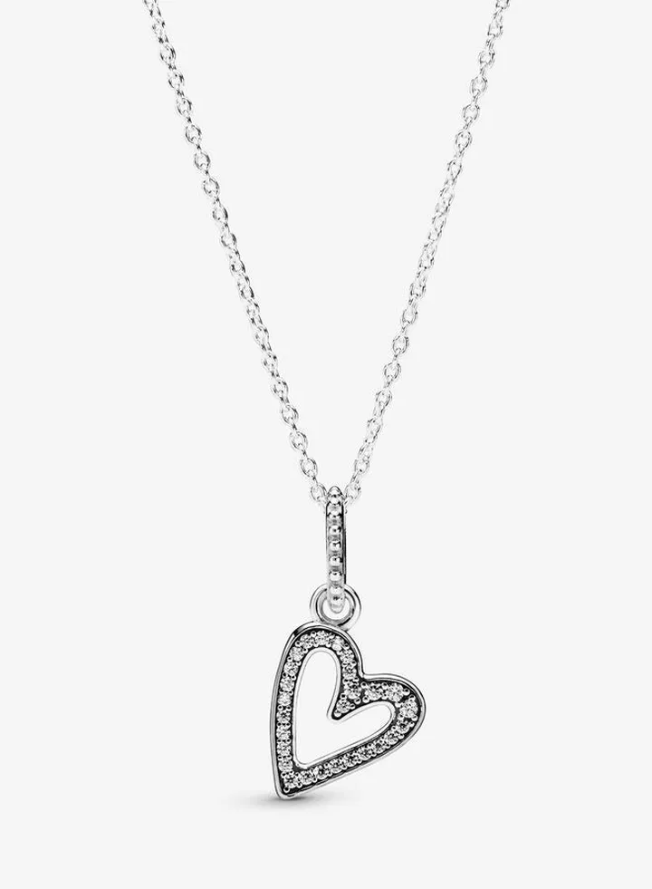 Sterling Silver Sparkling Freehand Heart Pendant Women's Necklace for Pandora Moments 398688C01-50