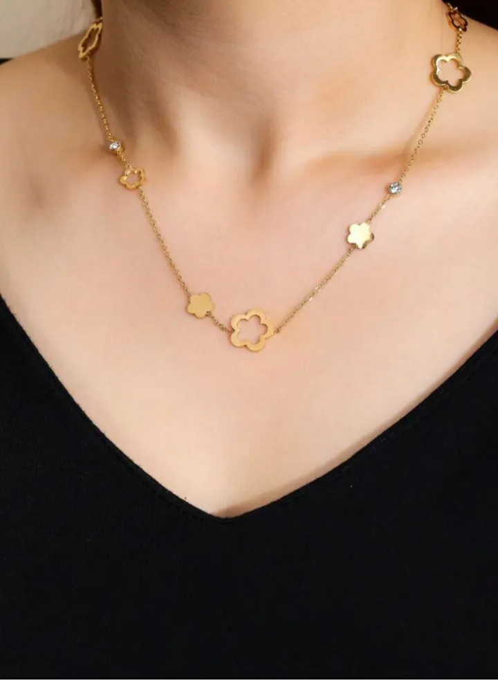 Stainless Steel Gold Plated Cubic Zirconia Necklace For Women
