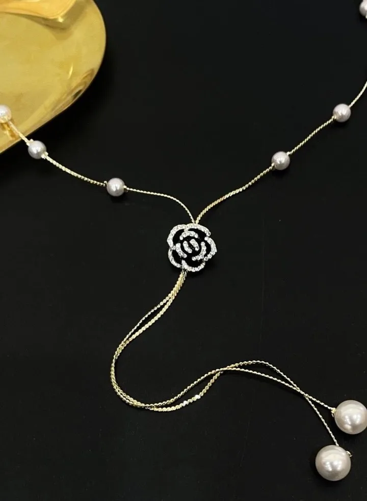 Big clearance sale,Double-Layer Tassel Pearl Necklace with Niche Design, Camellia Collarbone Chain, Light Luxury High-End Elegance, and Stylish Neckwear