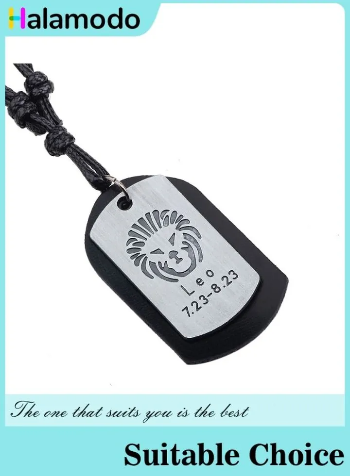 Waxed Rope Woven Zodiac Pendant Necklace in Vintage Brushed Metal Leather