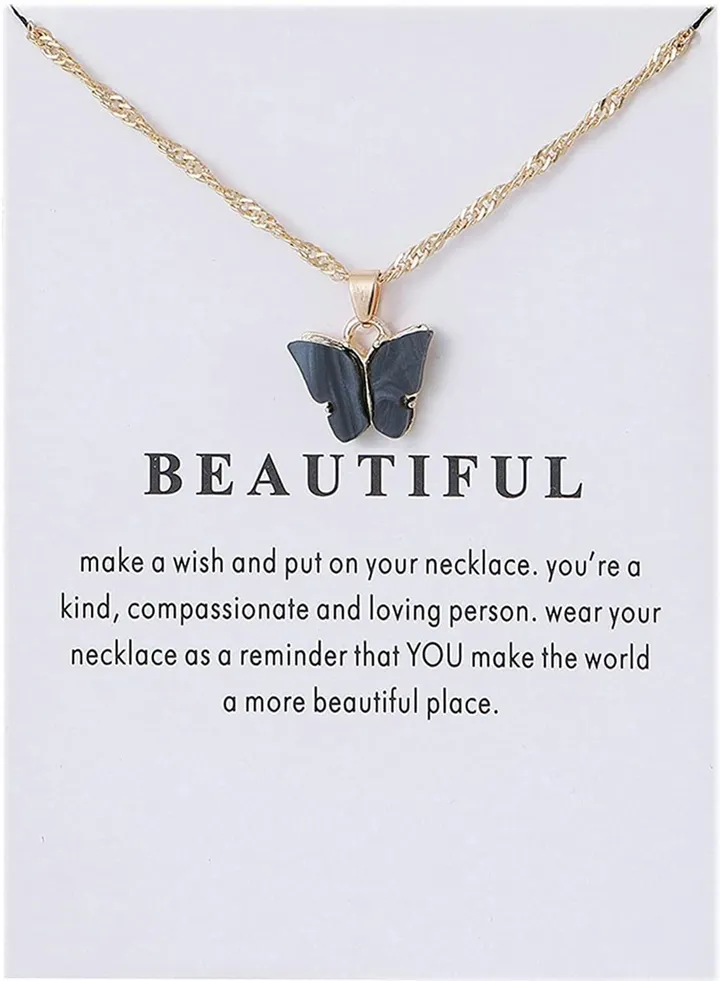 Pendant Necklace, Women's Pendant Necklace Butterfly Moon Sterling Silver Gold Acrylic, Color Clavicle Chain Necklace Card Necklaces Clavicle Necklaces for Women Girls