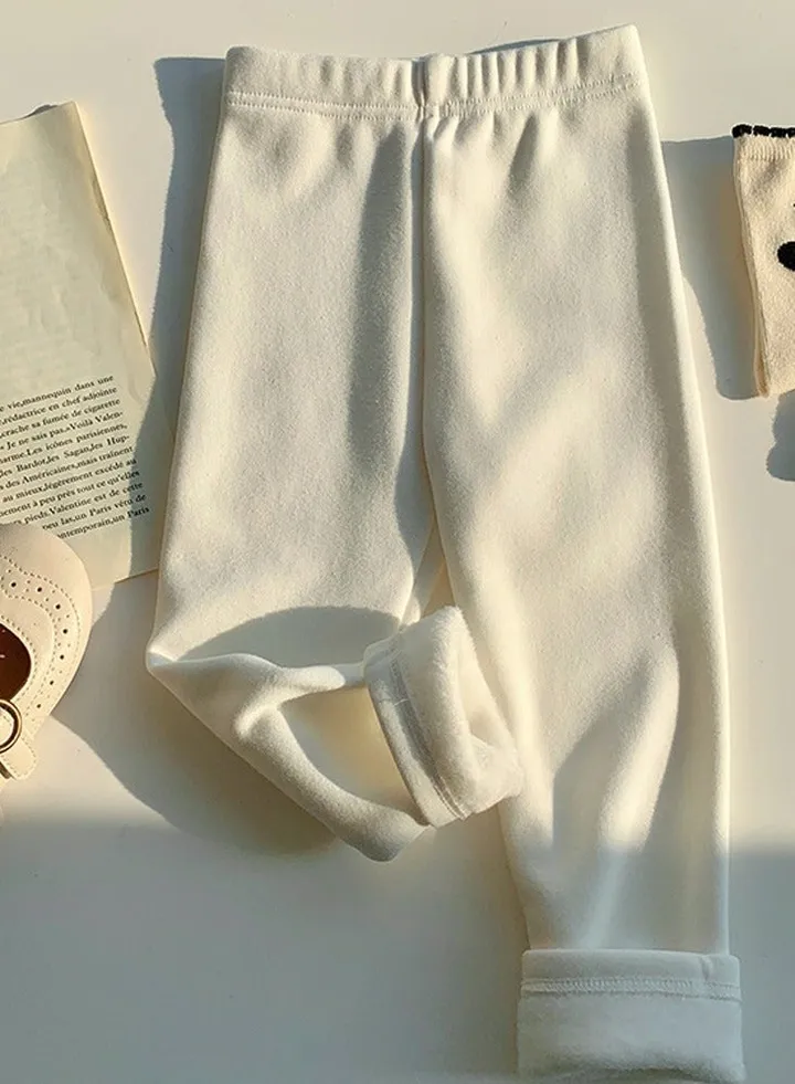 Kids Solid Color Thick Thermal Underwear Pants Cotton Soft Long Johns Base Layer Bottom Children's Pajama Pants White