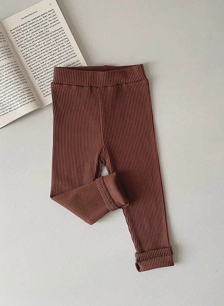 Kids Solid Color Thermal Underwear Pants Cotton Soft Long Johns Base Layer Bottom Pants Brown