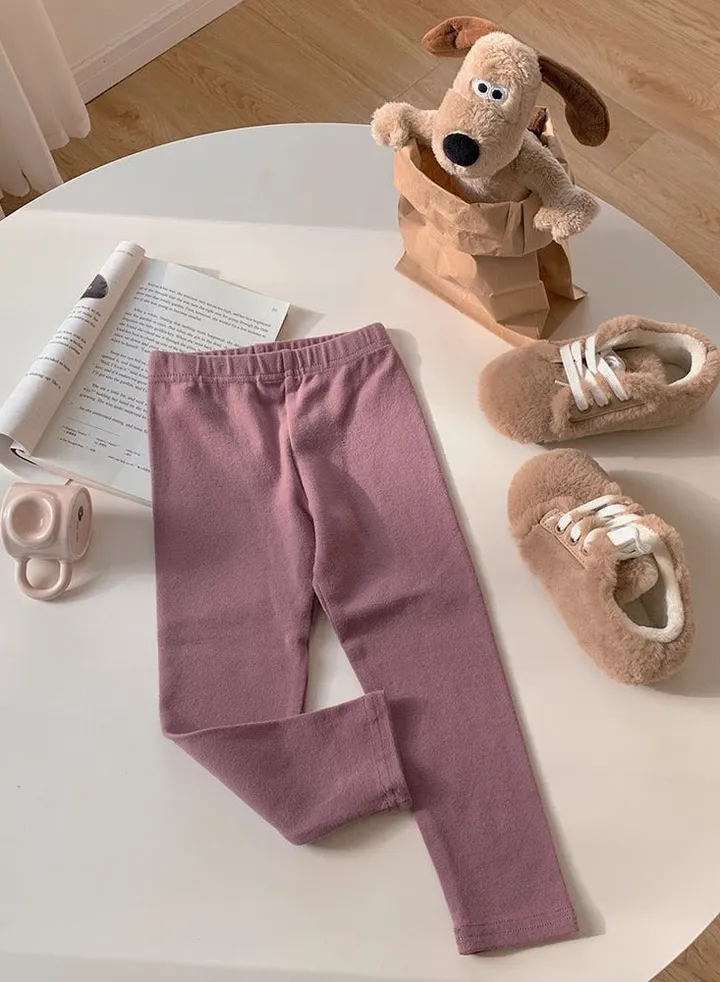 Kids Solid Color Thermal Underwear Pants Cotton Soft Long Johns Base Layer Bottom Children's Pajama Pants Pinkish Purple