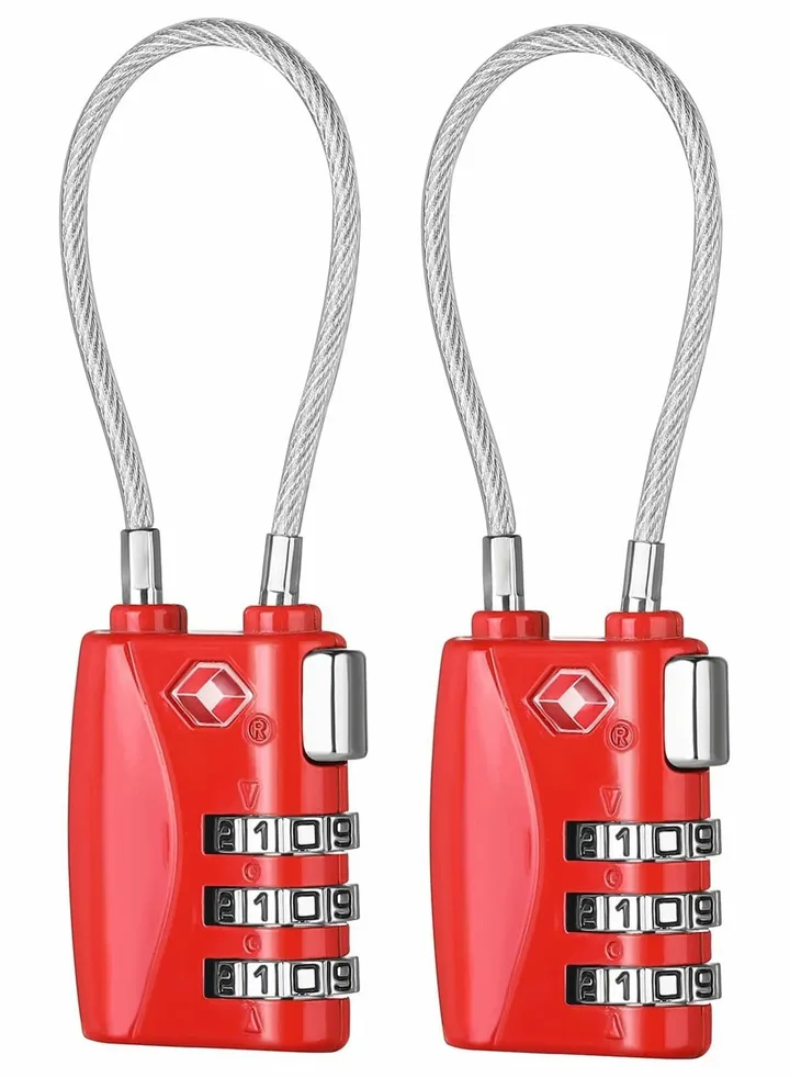 Luggage Padlocks TSA Approved Customs Lock Mini Luggage Padlock Flexible Cable Travel Coded Suitcase Locks Small Gym Locker Padlock with 3 Digit Combination 2 Pack