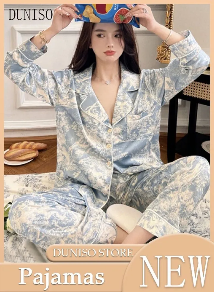 2-Piece Women's Soft Pajamas Set Long Sleeve Silky Sleepwear Loungewear Button-Down Nightwear Pajama Sets Spring And Autumn Home Wear Long Sleeve Top And Pants