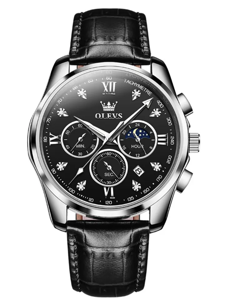 Watches for Men Quartz Water Resistant Leather Watch 42mm 2888 Black
