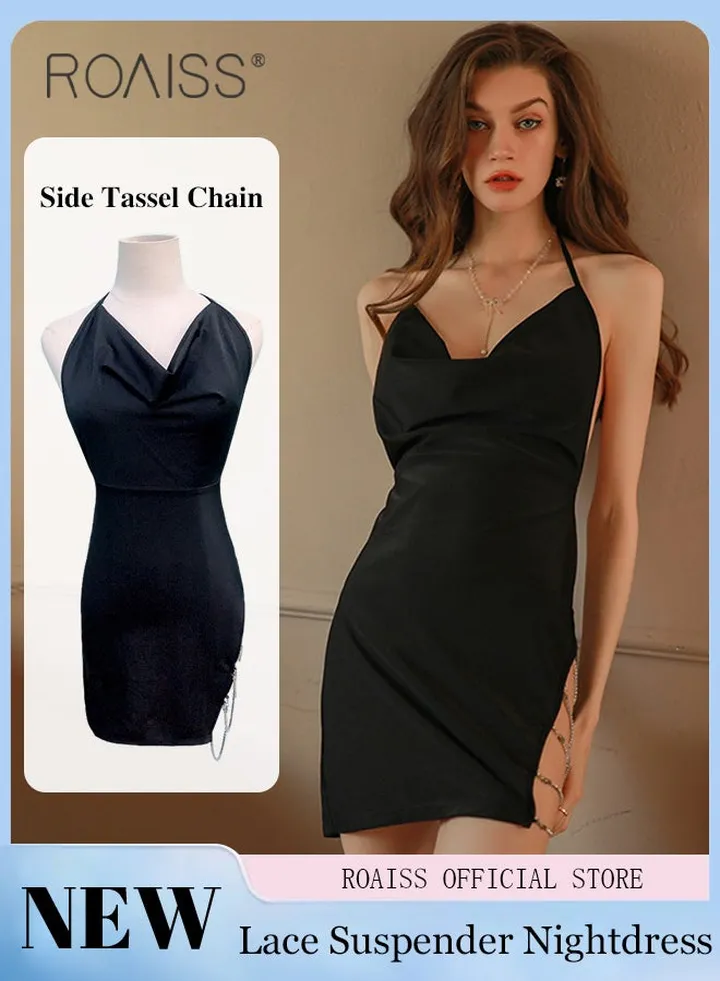 Women Halterneck Pajamas Women Exquisite Nightgown Women Back Hollow Design Home Wear