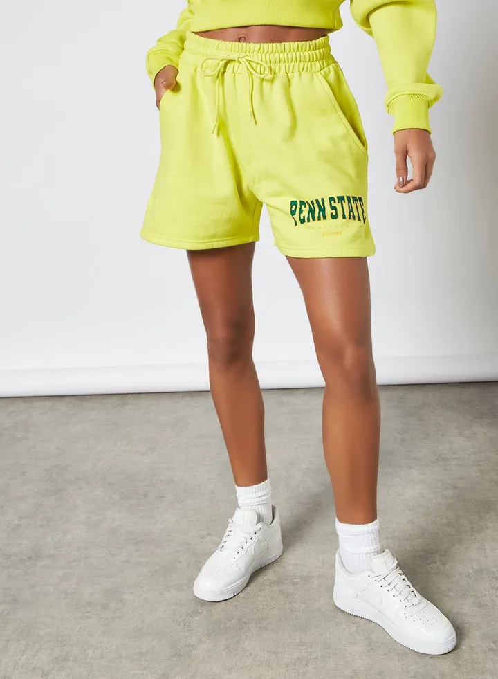 Slogan Print Shorts Lime Green