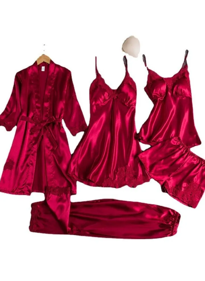 New Five Piece Lce Silk Pajamas
