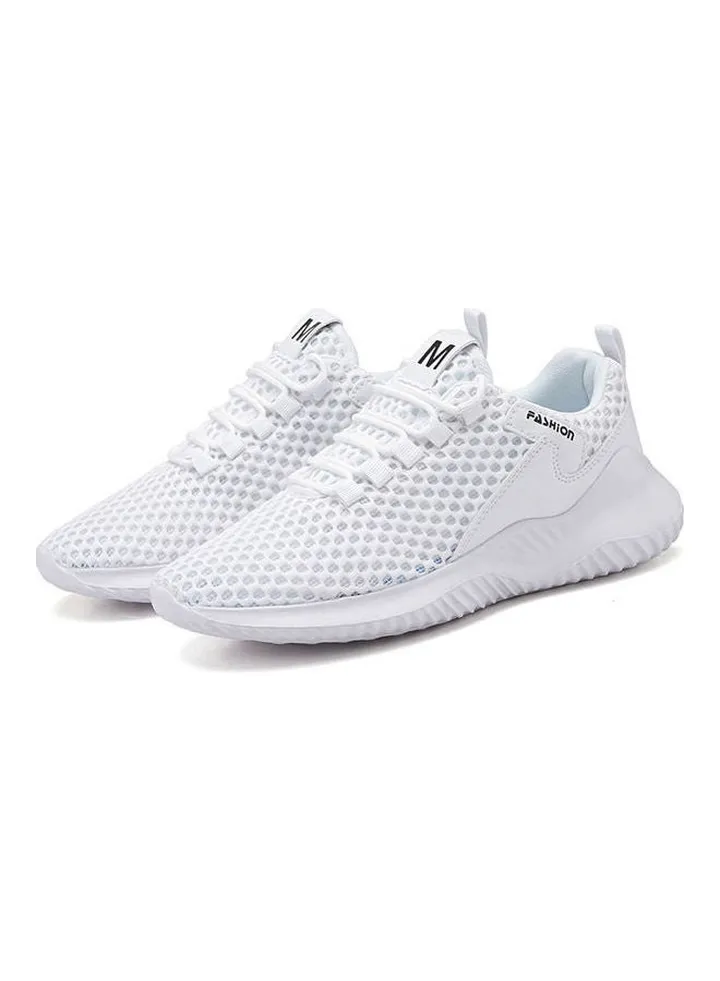 Breathable Lace-Up Running Shoes White