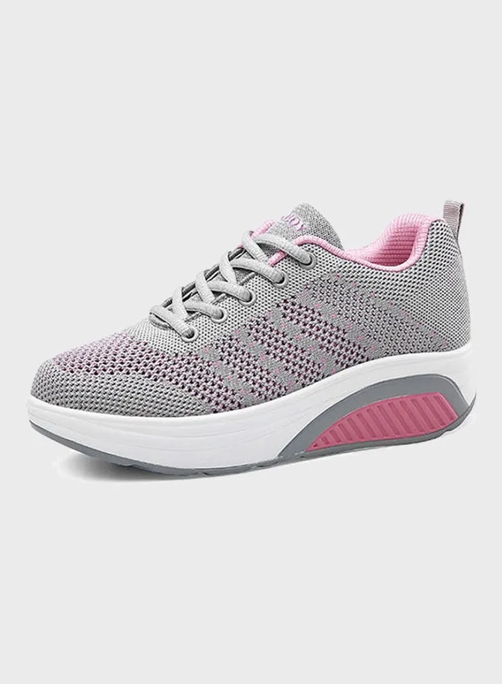 Women's Lace-Up Running Trainer Shoes Grey/Pink