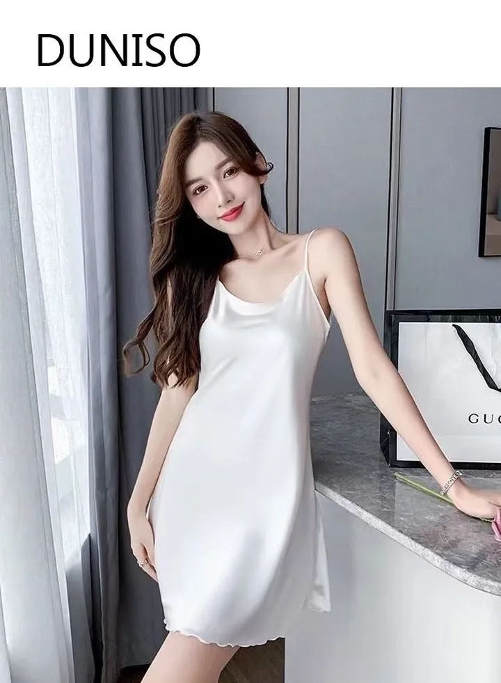 Women Pajama Dress Satin Lace Lingerie V Neck Sleeveless Nightgown Sleepwear Mini Slip Chemise Short Nightwear