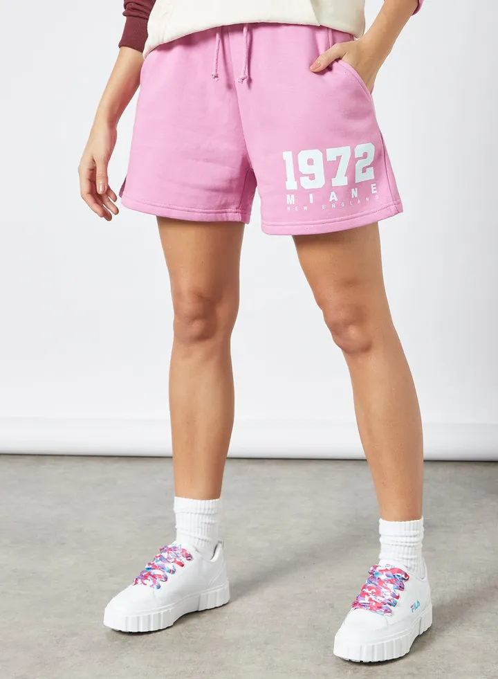Slogan Print Shorts Purple
