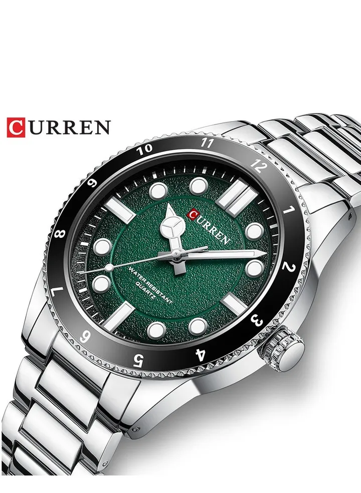 Watches for Men Waterproof Analog Stainless steel Wristwatch Green 8450