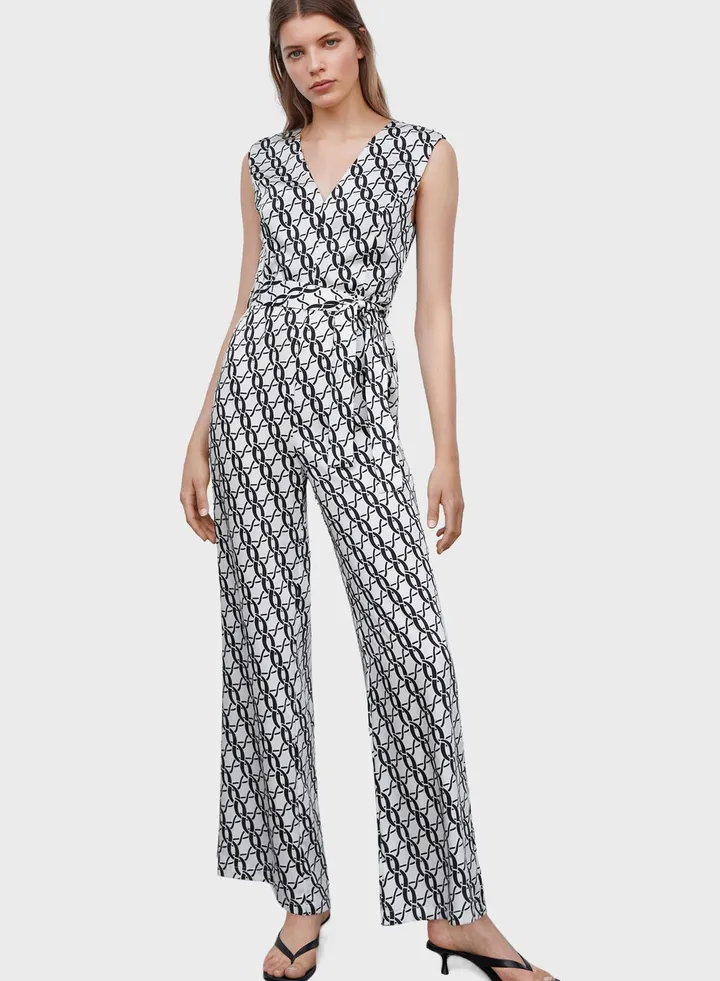 V-Neck Belted Jumpsuit