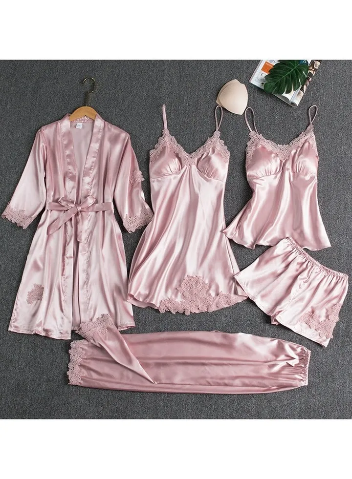 New Five Piece Lce Silk Pajamas