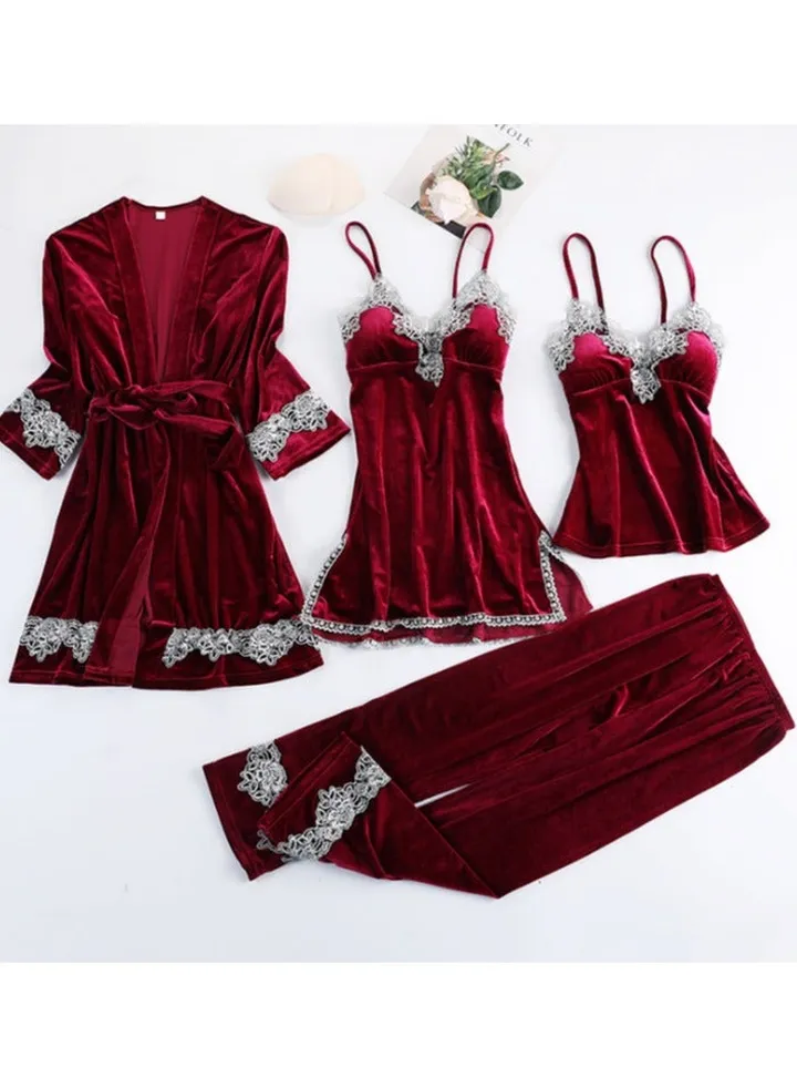 Women's Set Autumn And Winter Pajamas, Golden Velvet Pajamas