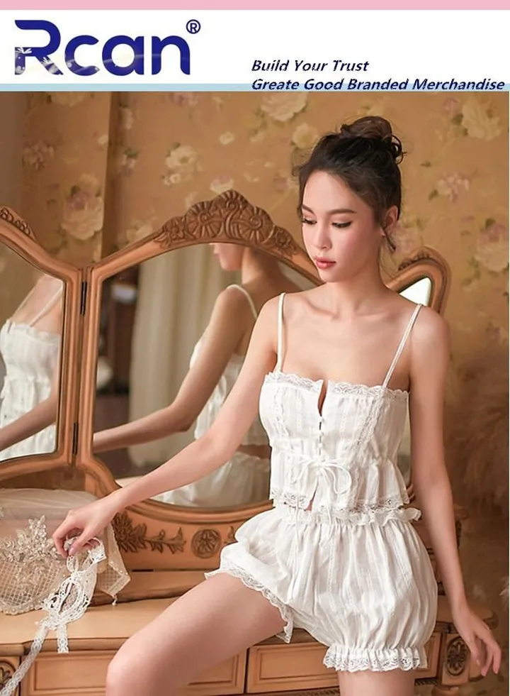 Lingerie for Women Tulle Jacquard Stitching Cotton Pajamas Babydoll Backless Button Suspenders Home Two-piece Se